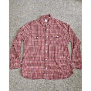 Levis Men’s Flannel Shirt Size M Medium Relaxed Orange Plaid Brown Yellow